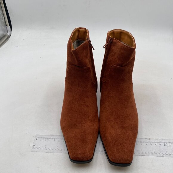 miss left Women's Square Closed Toe Low Chunky Heel Ankle Booties Brown Shoes - Picture 3 of 8